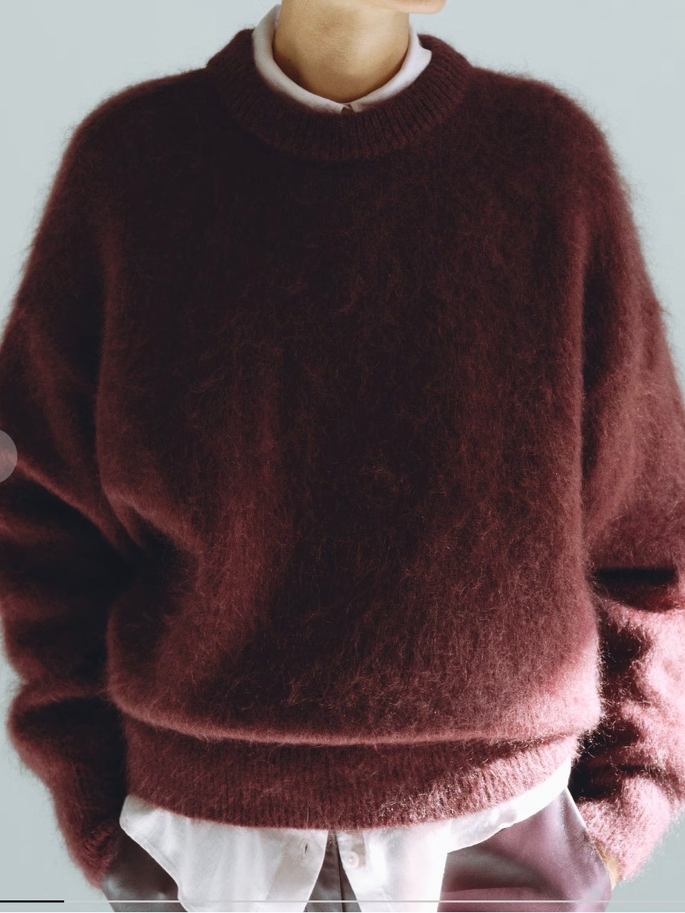 H&M Premium Selection Oversized Mohair Wool Blend Sweater Burgundy - Large